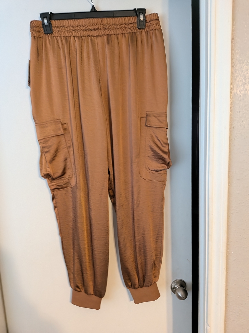 INC International Concepts Satin Drawstring Joggers in Brown